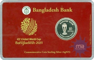 Bangladesh. 2011. 10 Taka. Silver. Issued On Occasion Of ICC Cricket World Cup Bangladesh 2011. Baden-Wurttemberg State Mint. 30gms, 38mm, (KM#27). Proof.