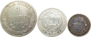 German East Africa (3), Silver 1/4 (1906), 1/2 (1901) & 1 Rupee (1905), About Very Fine. 