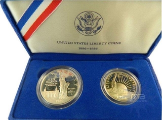 1986. Liberty Half Dollar & Dollar, United States Liberty Coins, Mint San Francisco. 