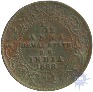 Copper One Twelfth Anna Coin of Narayana Rao of Dewas State.