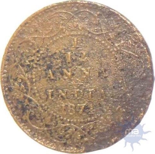 Copper One Twelfth Anna Coin of Victoria Queen of Calcutta Mint of 1874.