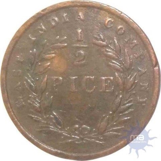 Copper Half Pice Coin of East India Company of Calcutta Mint of 1853.