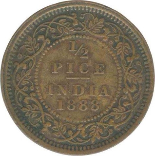 Copper  Half Pice Coin of Victoria Empress of Cacutta Mint of 1888.