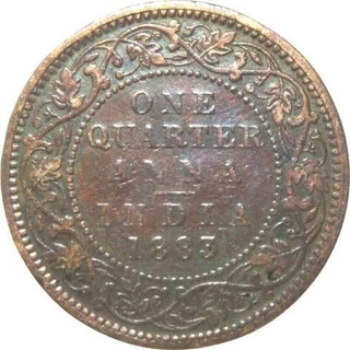 Copper Quarter Anna Coin of Victoria Empress of Bombay Mint of 1883.