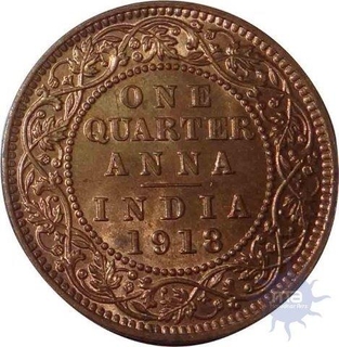 Bronze Quarter Anna Coin of  King George V of  Calcutta Mint of 1918.