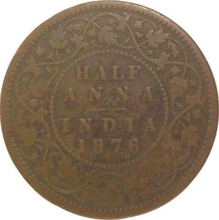 Copper Half anna Coin  of Victoria Queen of Calcutta mint of 1876.