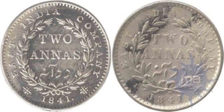 Silver Two Annas Coins of 1841.