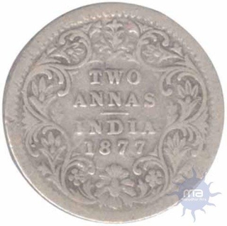 Silver Two Annas Coin of Victoria Empress of Calcutta Mint of 1877.