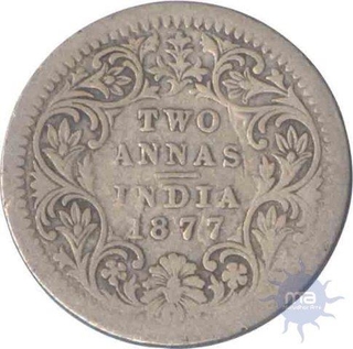 Silver Two Annas Coin of Victoria Empress of Calcutta Mint of 1877.