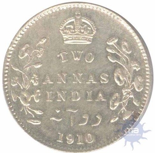 Silver Two Annas Coin of King Edward VII of Calcutta Mint of 1910.