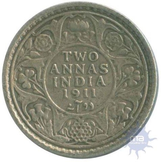 Silver Two Annas Coin of King George V of Calcutta Mint of 1911.