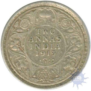 Silver Two Annas Coin of King George V of Bombay Mint of 1913.