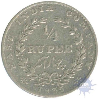 Silver Quarter Rupee Coin of King William IIII of Calcutta Mint of 1835.