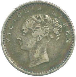 Silver Quarter Rupee Coin of Victoria Queen of Calcutta Mint of 1840.