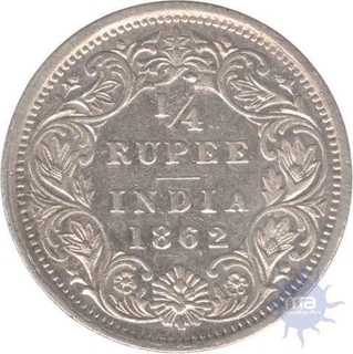 Silver Quarter Rupee Coin of Victoria Queen of Bombay Mint of 1862.