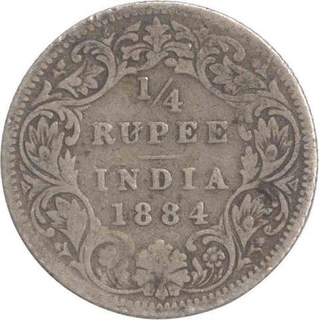 Silver Quarter Rupee Coin  of Victoria Empress of Calcutta Mint of 1884.