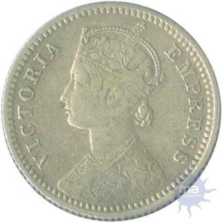 Silver Quarter Rupee Coin of  Victoria Empress of Bombay Mint of  1888.