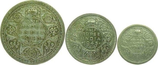 Different Denomination Coins of King George VI of Lahore Mint of 1945.