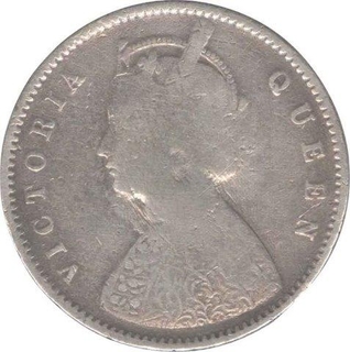 Silver Half Rupee Coin of Victoria Queen of Calcutta Mint of 1875.