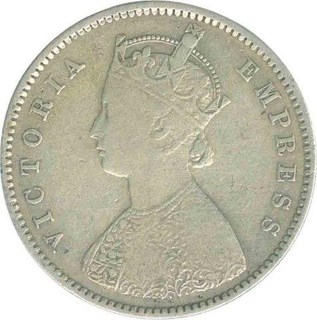 Silver Half Rupee Coin of Victoria Empress of Bombay Mint of 1893.