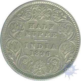 Silver Half Rupee Coin of Victoria Empress of Calcutta Mint of 1896.