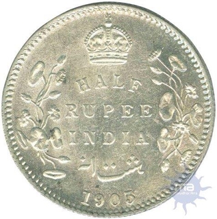 Silver Half Rupee Coin of King Edward VII of Calcutta Mint of 1905.