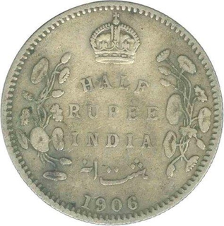 Silver Half Rupee Coin of King Edward VII of Calcutta Mint of 1906.