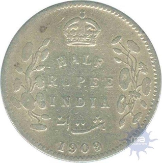 Silver Half Rupee Coin of King Edward VII of Calcutta Mint of 1909.