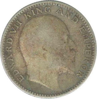 Silver Half Rupee Coin of King Edward VII of Bombay Mint of 1910.