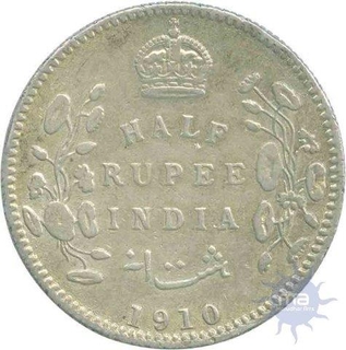 Silver Half Rupee Coin of  King Edward VII of Calcutta Mint of 1910.