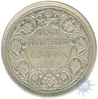 Silver One Rupee Coin of Victoria Queen of Bombay Mint of 1862.