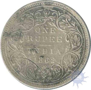 Silver One Rupee Coin of of Victoria Queen  of Bombay Mint of 1862.