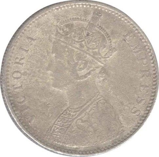 Silver One Rupee Coin of Victoria Empress of Bombay Mint of 1880.