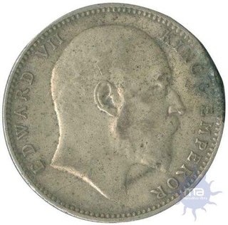 Silver One Rupee Coin of King Edward VII of  Calcutta Mint of 1908.