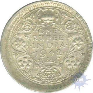 Silver One Rupee Coin of  King George VI of  Bombay Mint of 1942.