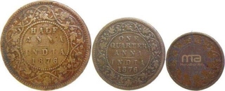 Copper Coins of Victoria Queen of Calcutta Mint of 1876.