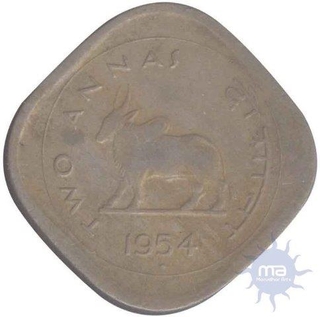 Cupro Nickel Two Annas Coin of 1954.