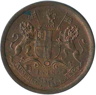 Copper Half Anna of East India Company of Calcutta Mint of 1848.