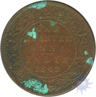 Copper Quarter Anna Coin of Victoria Queen of 1862.