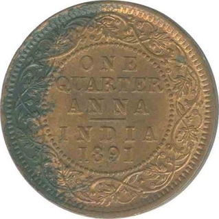 Copper Quarter Anna Coin of Victoria Empress of 1891.