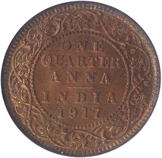 Bronze Quarter Anna Coin of King George V of 1917.