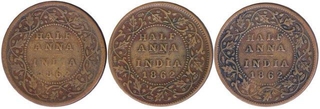 Copper Half Anna Coins of Victoria Queen of 1862.