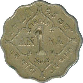 Copper Nickel One Anna Coin of King Edward VII of 1908.