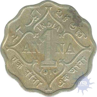 Copper Nickel One Anna of King Edward VII  of Bombay Mint of 1910.