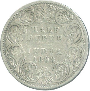 Silver Half Rupee Coin of Victoria Empress of 1898.