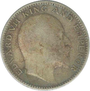 Silver Half Rupee Coin of King Edward VII of 1910.