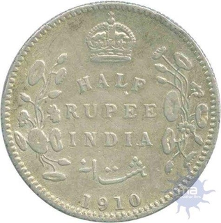 Silver Half Rupee Coin of King Edward VII of 1910.