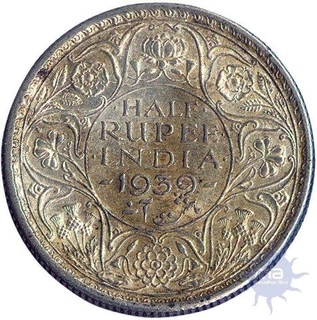 Silver Half Rupee Coin of King George VI of 1939.