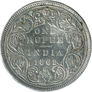 Silver Rupee Coin of Victoria Queen of 1862.