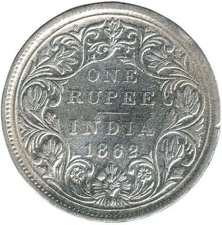 Silver Rupee Coin of Victoria Queen of 1862.